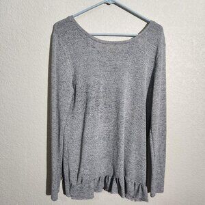 Grace & Emma Sweater Womens XL Gray Ruffle Hem Lace Back Knit Long Sleeve Top